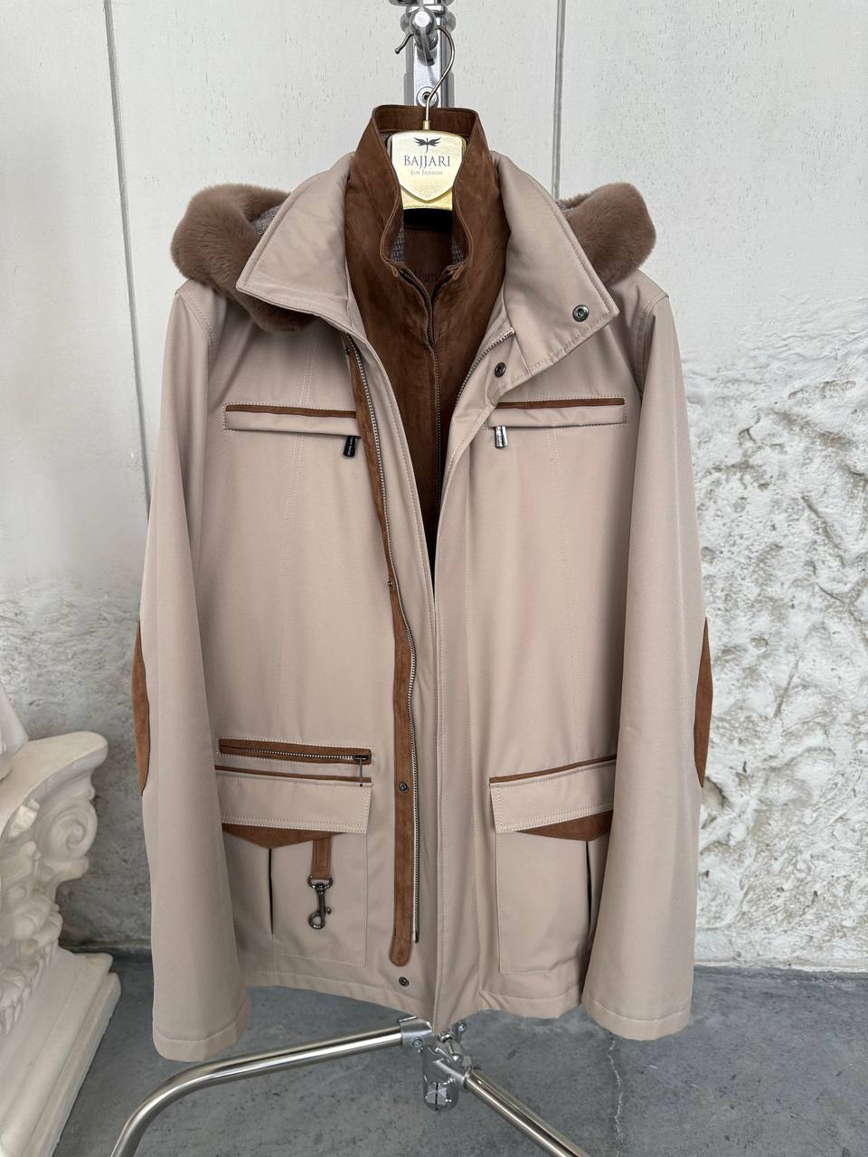 Waterproof Elegant Jacket with Cashmere Lining &amp; Rabbit Fur Hood