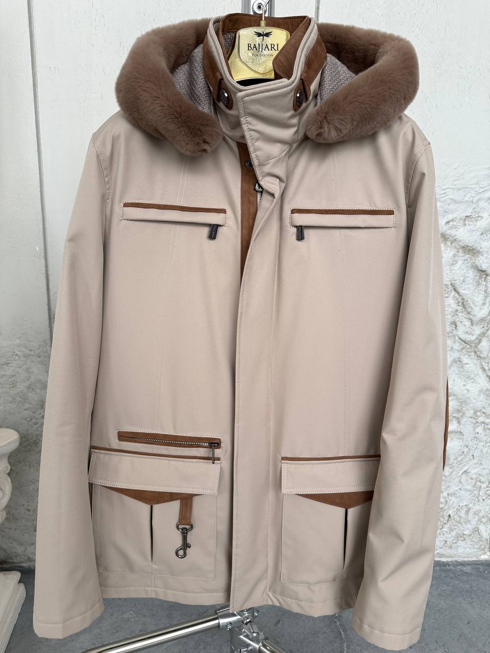 Waterproof Elegant Jacket with Cashmere Lining &amp; Rabbit Fur Hood