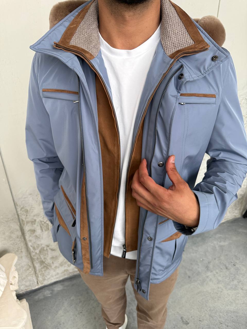 Waterproof Elegant Jacket with Cashmere Lining &amp; Rabbit Fur Hood