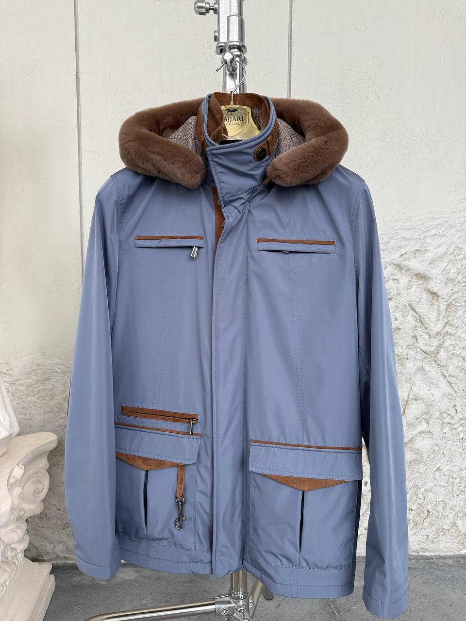 Waterproof Elegant Jacket with Cashmere Lining &amp; Rabbit Fur Hood