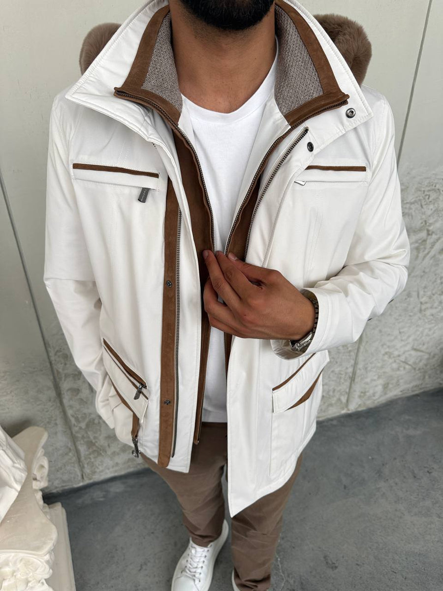 Waterproof Elegant Jacket with Cashmere Lining &amp; Rabbit Fur Hood