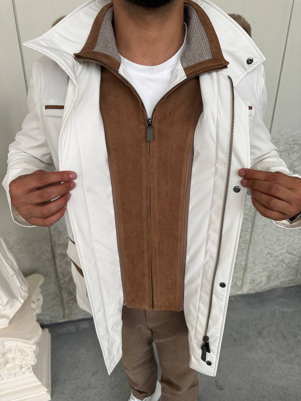 Waterproof Elegant Jacket with Cashmere Lining &amp; Rabbit Fur Hood
