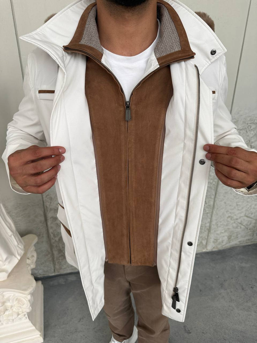 Waterproof Elegant Jacket with Cashmere Lining &amp; Rabbit Fur Hood
