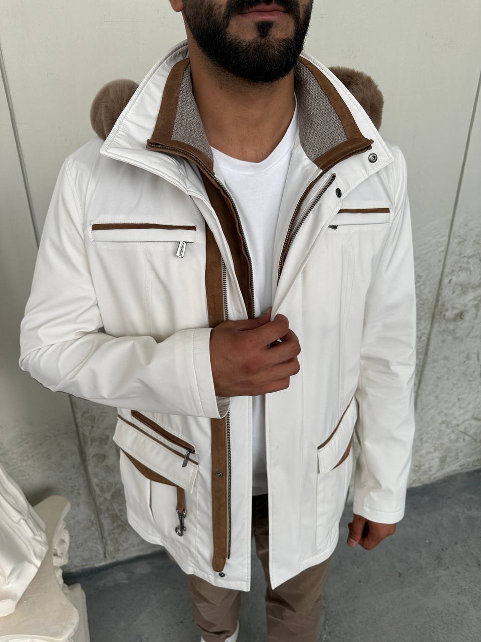 Waterproof Elegant Jacket with Cashmere Lining &amp; Rabbit Fur Hood