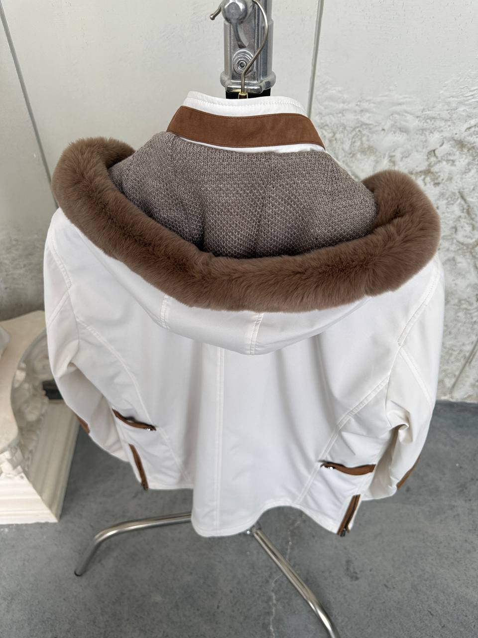 Waterproof Elegant Jacket with Cashmere Lining &amp; Rabbit Fur Hood