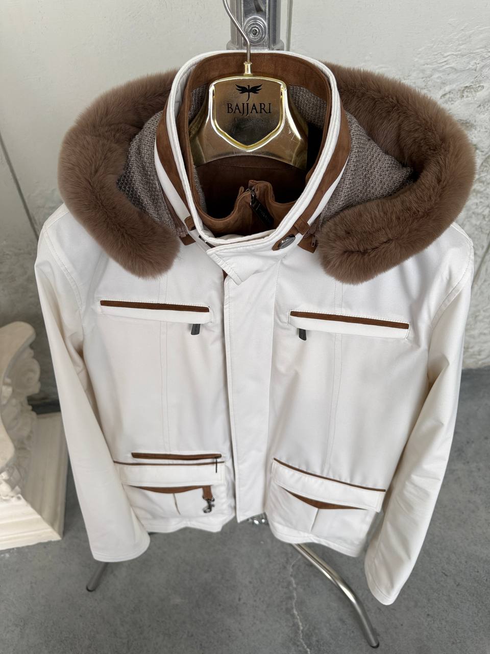 Waterproof Elegant Jacket with Cashmere Lining &amp; Rabbit Fur Hood