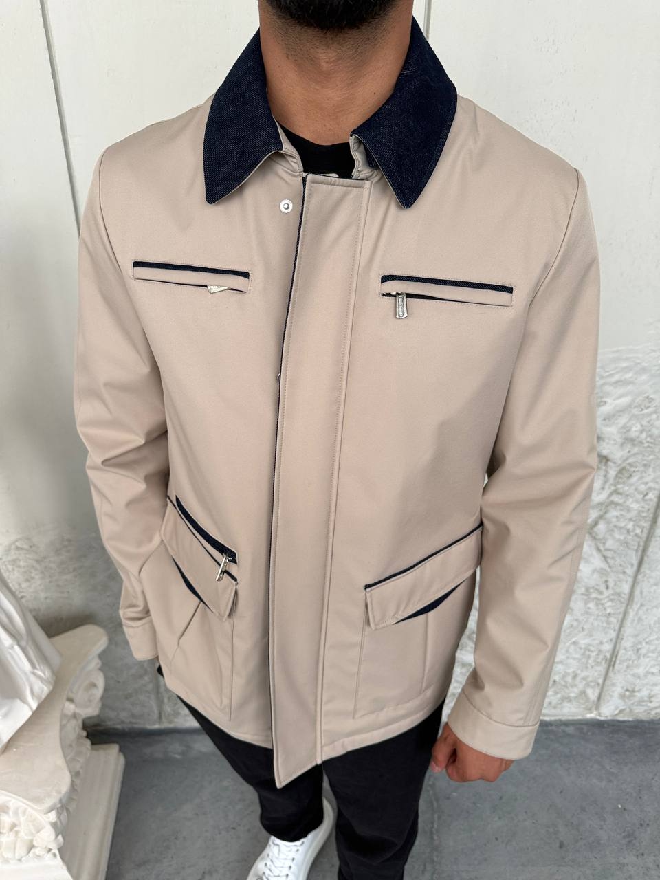 Beige Jacket with Contrast Details