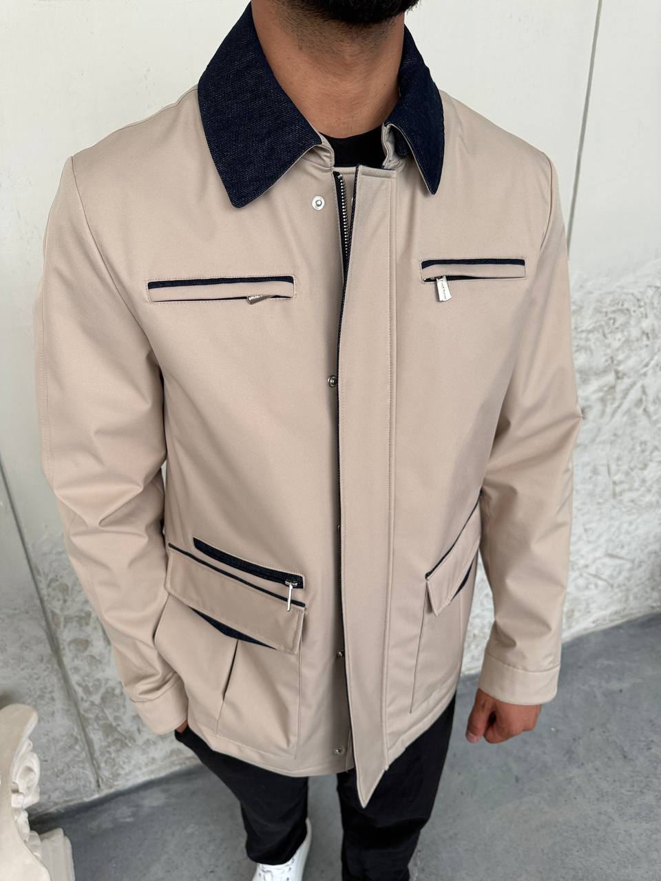 Beige Jacket with Contrast Details