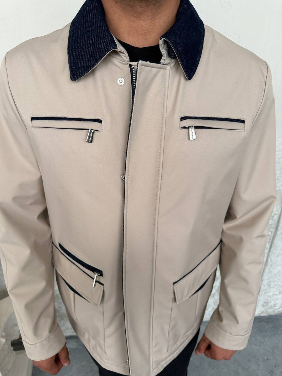 Beige Jacket with Contrast Details