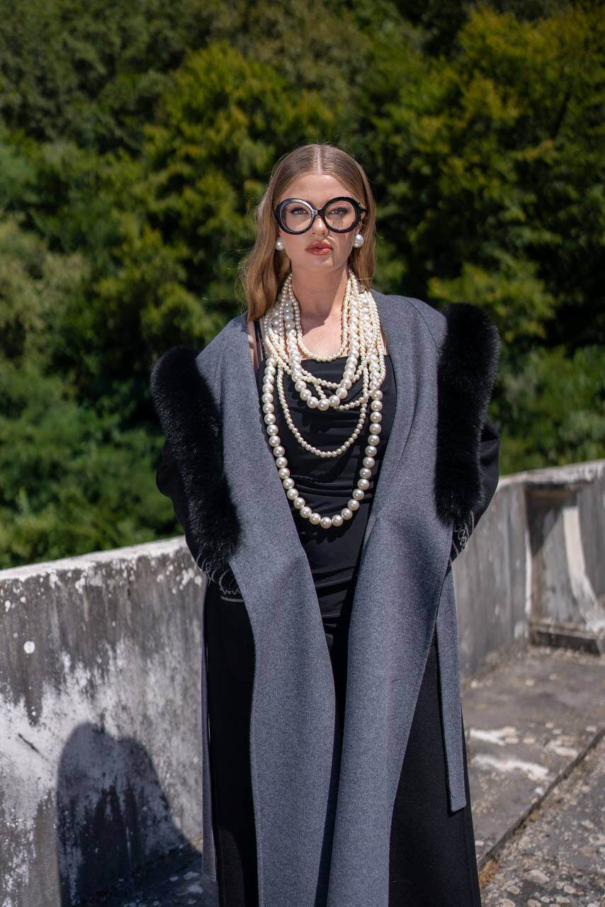 Luxury Alpaca Wool Abaya with Fox Fur