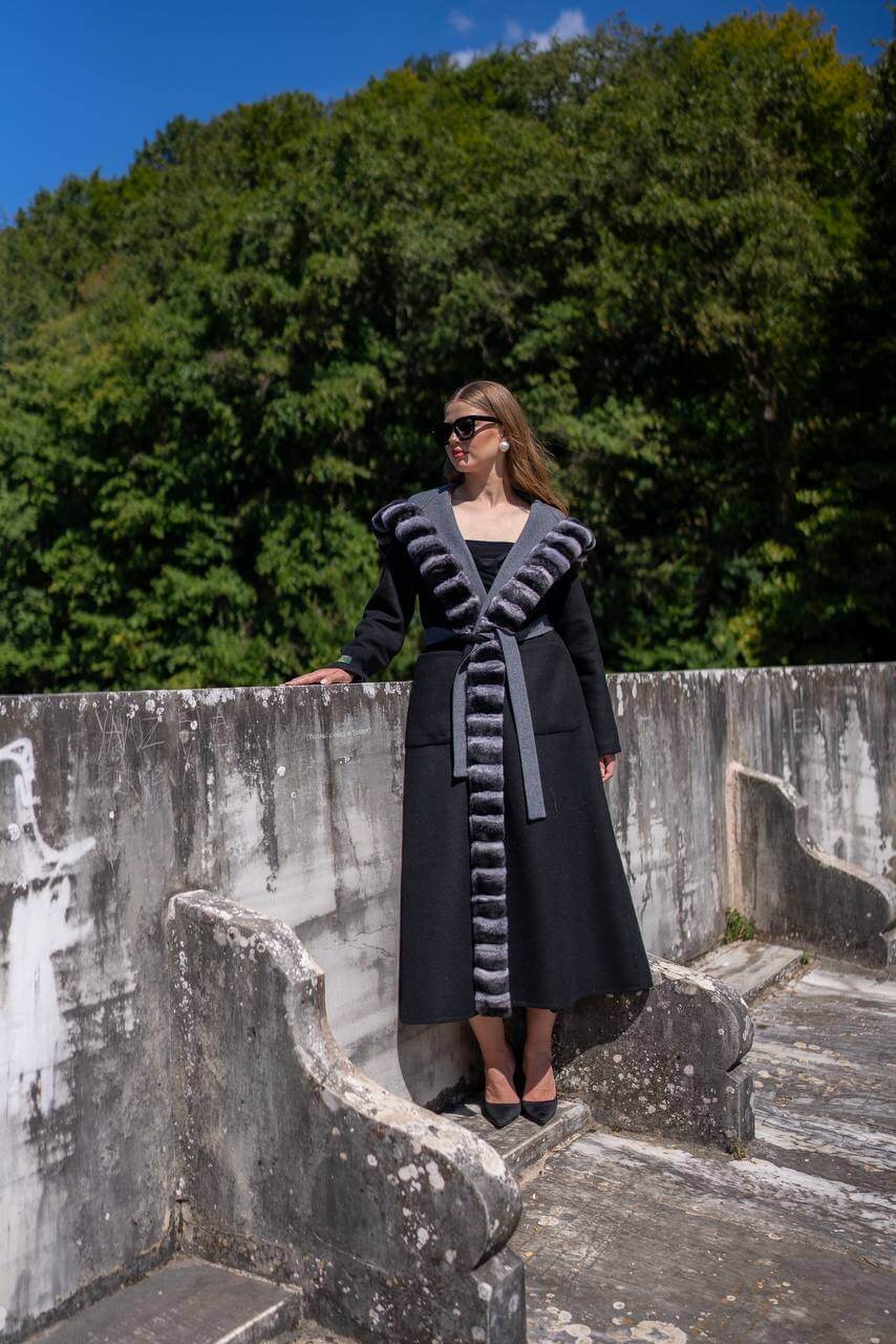 Reversible Hooded Abaya with Alpaca Wool and Rabbit Fur-9487-