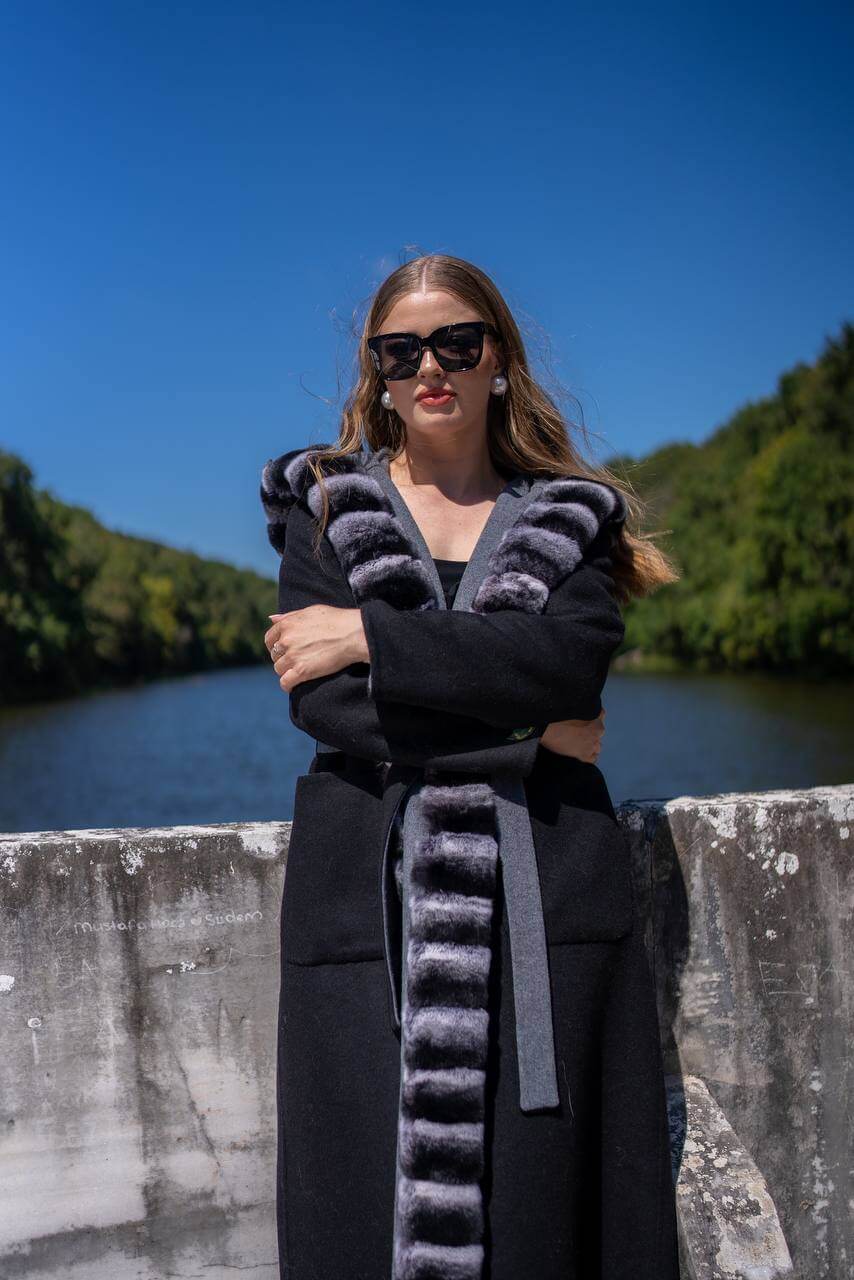 Reversible Hooded Abaya with Alpaca Wool and Rabbit Fur-9487-