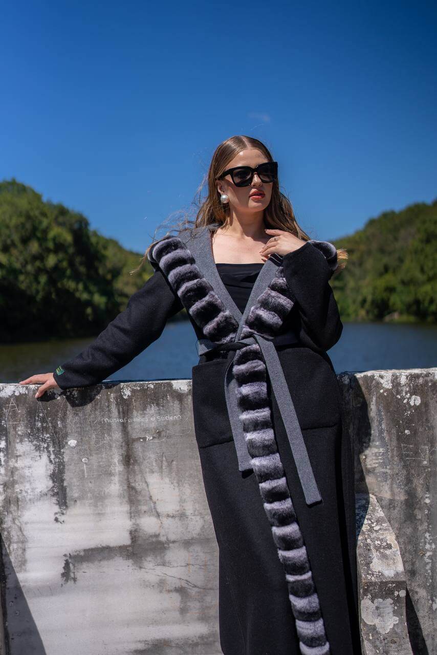 Reversible Hooded Abaya with Alpaca Wool and Rabbit Fur-9487-