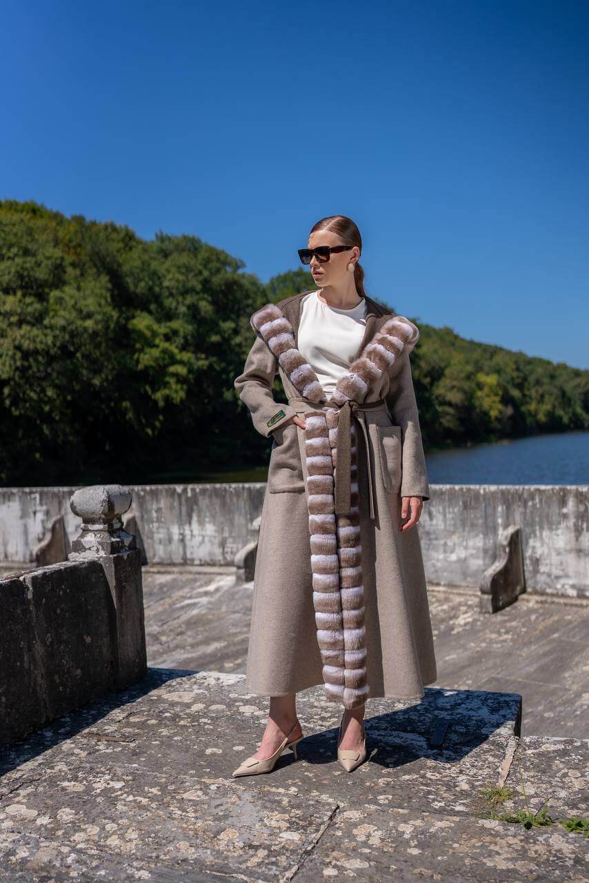 Reversible Hooded Abaya with Alpaca Wool and Rabbit Fur-9487-