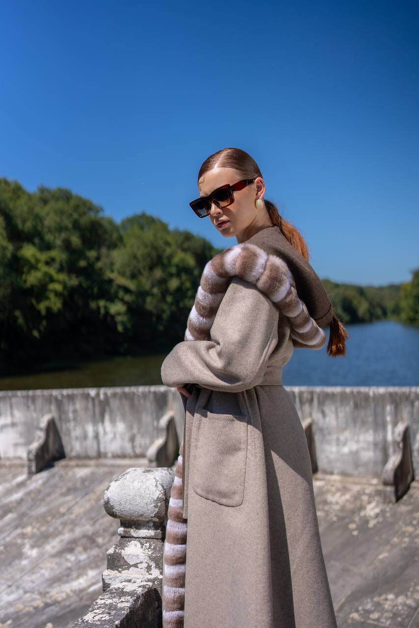 Reversible Hooded Abaya with Alpaca Wool and Rabbit Fur-9487-