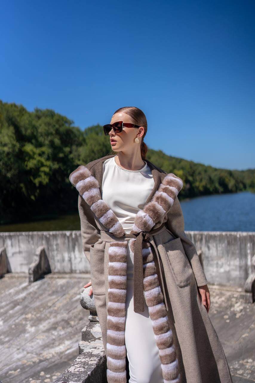 Reversible Hooded Abaya with Alpaca Wool and Rabbit Fur-9487-