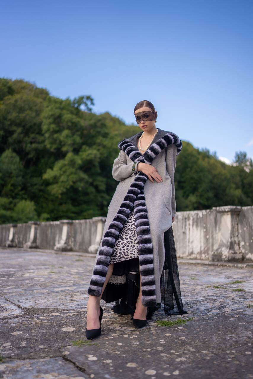 Reversible Hooded Abaya with Alpaca Wool and Rabbit Fur-9487-