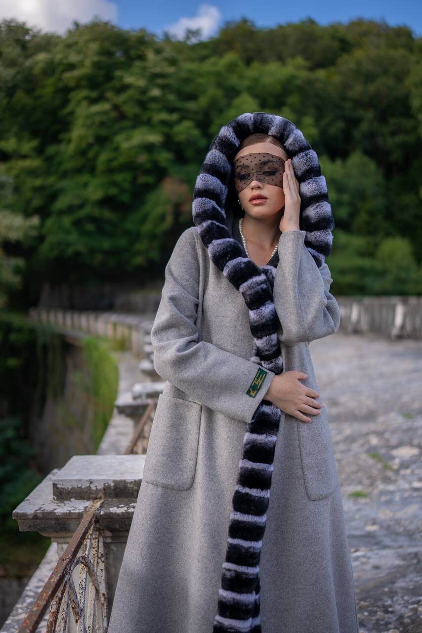 Reversible Hooded Abaya with Alpaca Wool and Rabbit Fur-9487-