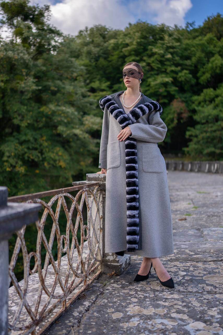 Reversible Hooded Abaya with Alpaca Wool and Rabbit Fur-9487-