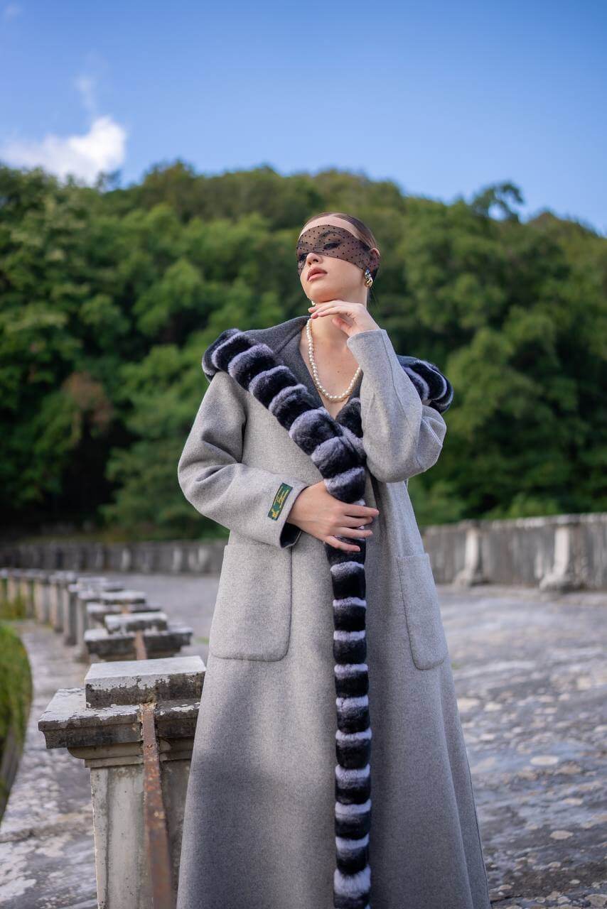 Reversible Hooded Abaya with Alpaca Wool and Rabbit Fur-9487-
