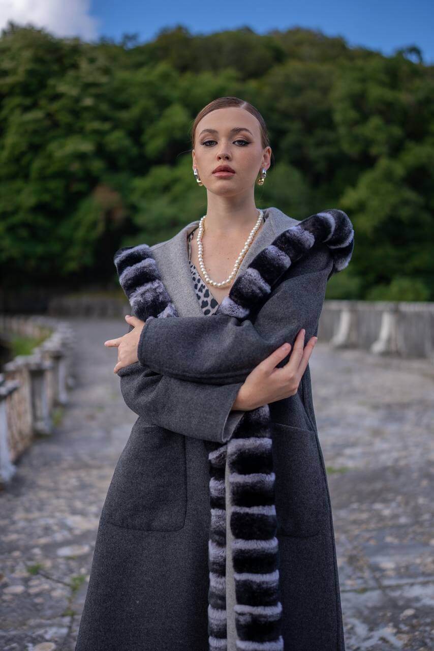 Reversible Hooded Abaya with Alpaca Wool and Rabbit Fur-9487-