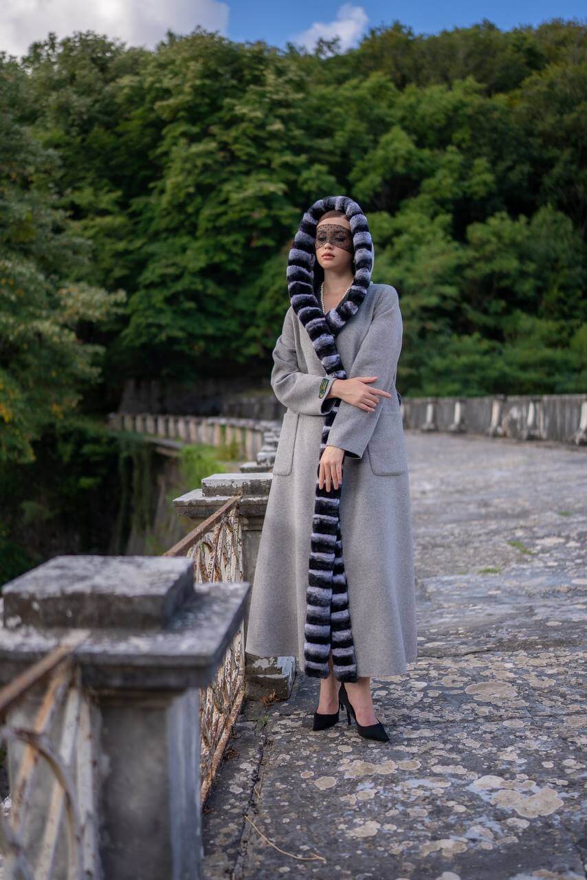 Reversible Hooded Abaya with Alpaca Wool and Rabbit Fur-9487-
