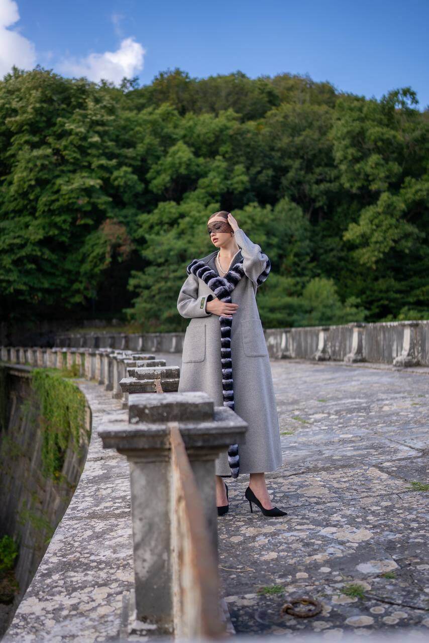 Reversible Hooded Abaya with Alpaca Wool and Rabbit Fur-9487-