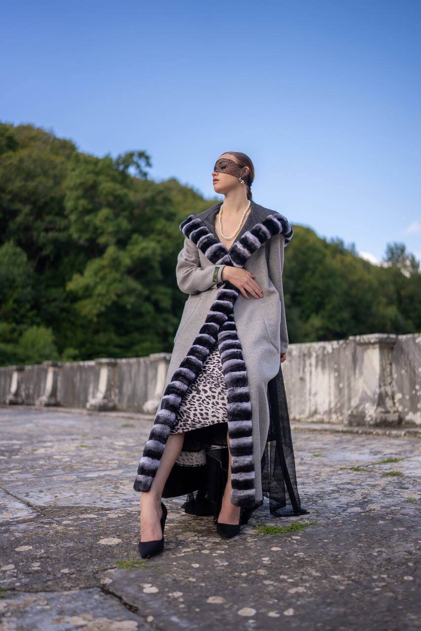 Reversible Hooded Abaya with Alpaca Wool and Rabbit Fur-9487-