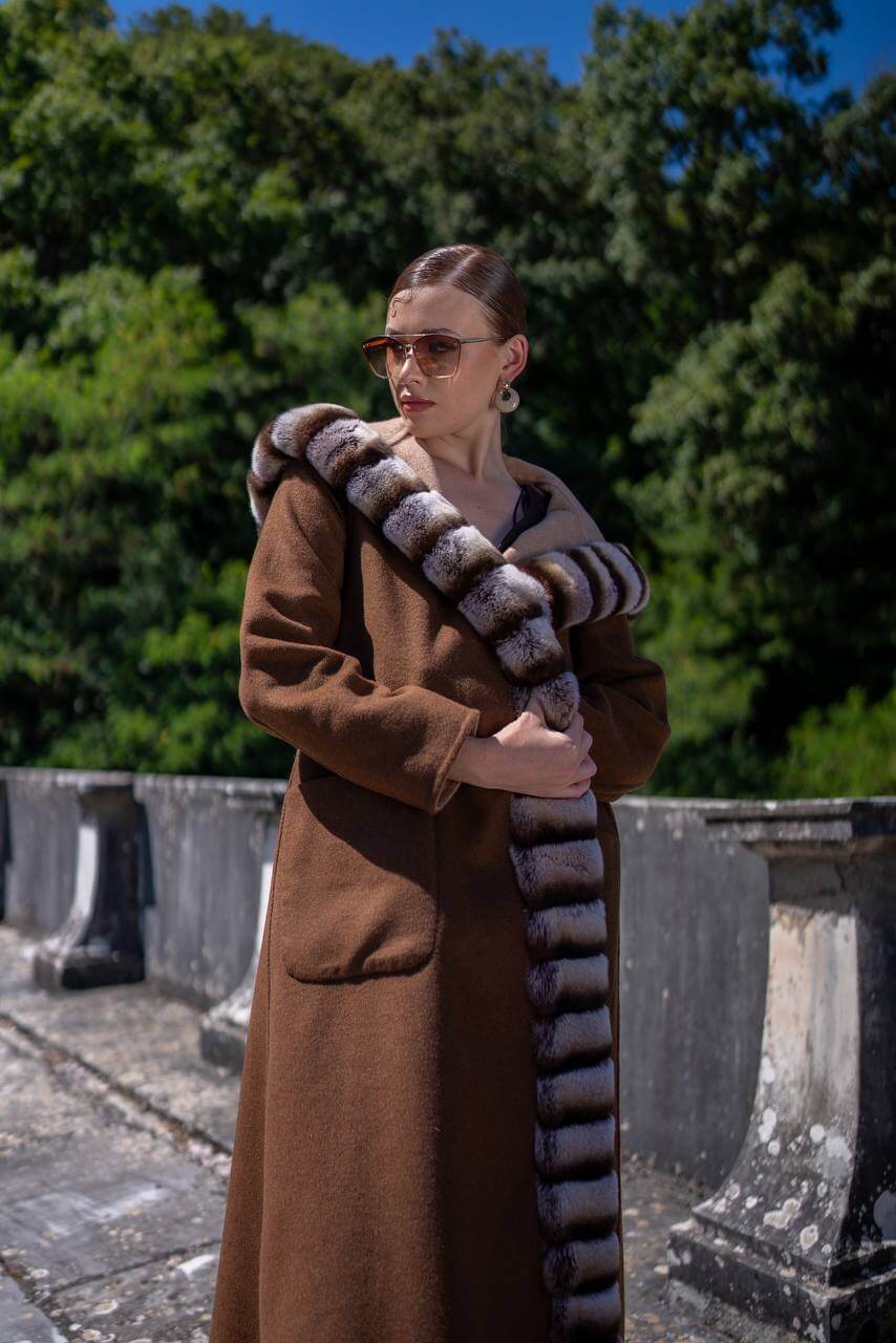 Reversible Hooded Abaya with Alpaca Wool and Rabbit Fur-9487-