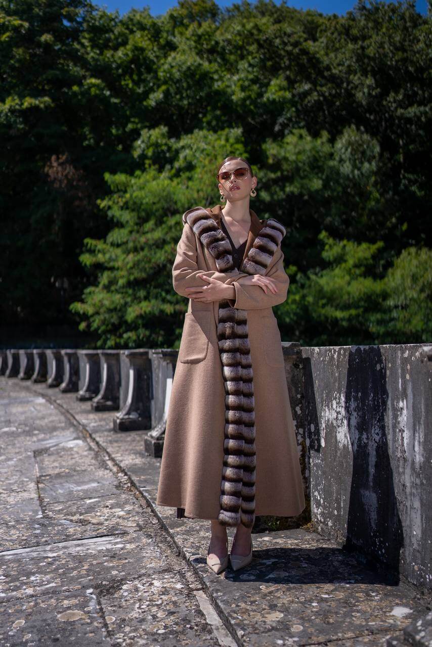 Reversible Hooded Abaya with Alpaca Wool and Rabbit Fur-9487-