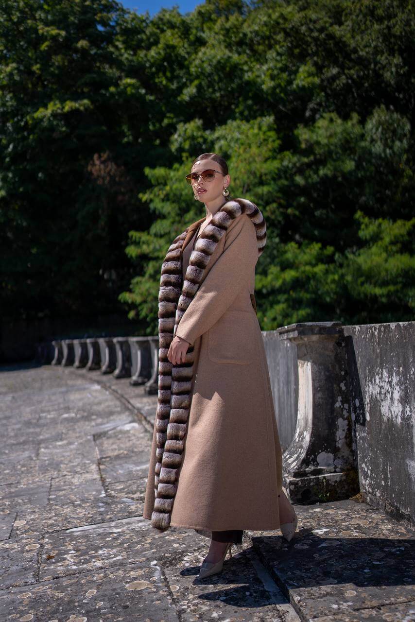 Reversible Hooded Abaya with Alpaca Wool and Rabbit Fur-9487-