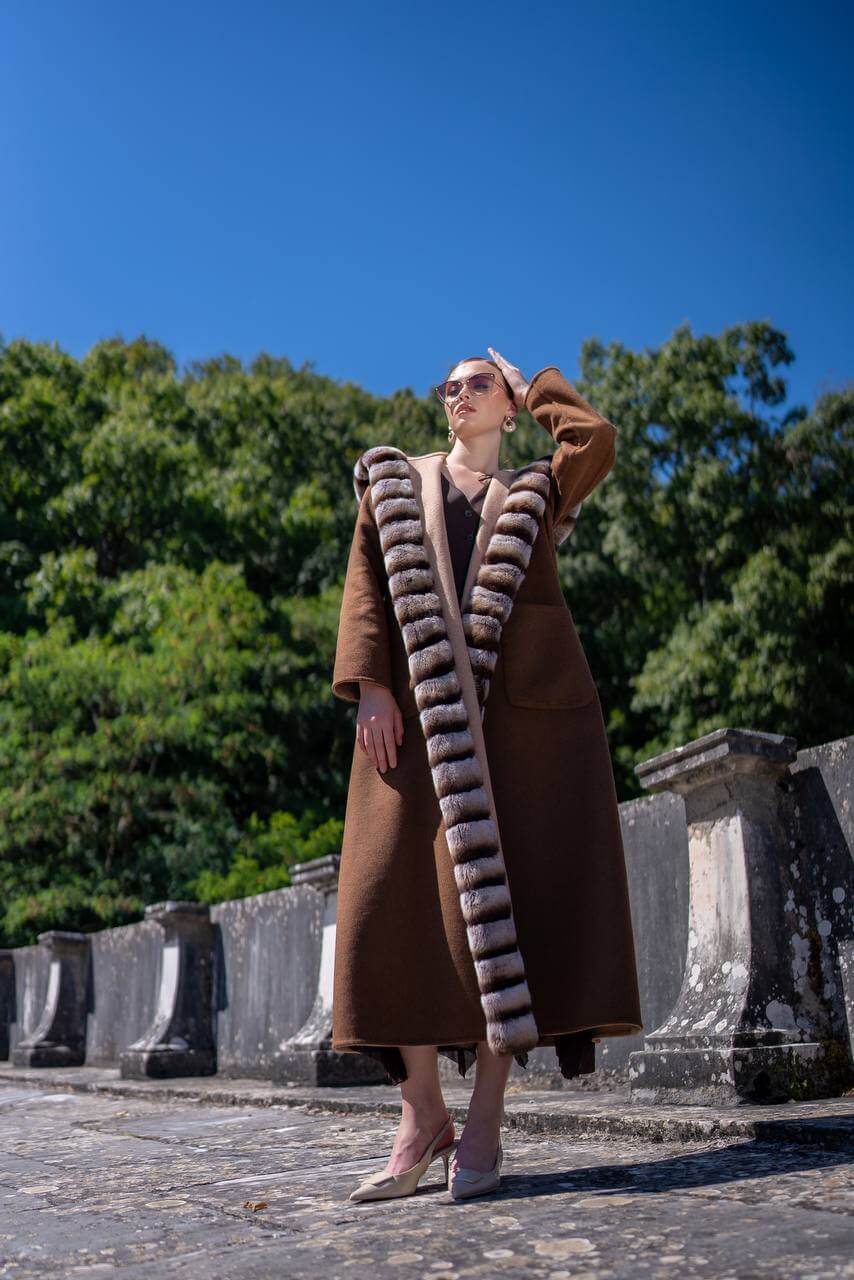 Reversible Hooded Abaya with Alpaca Wool and Rabbit Fur-9487-