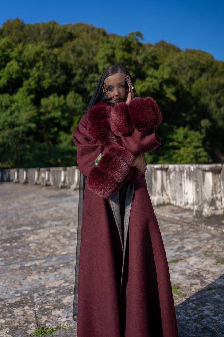 Emblem of Elegance Long Coat with Alpaca Wool and Fox Fur Details-9021-