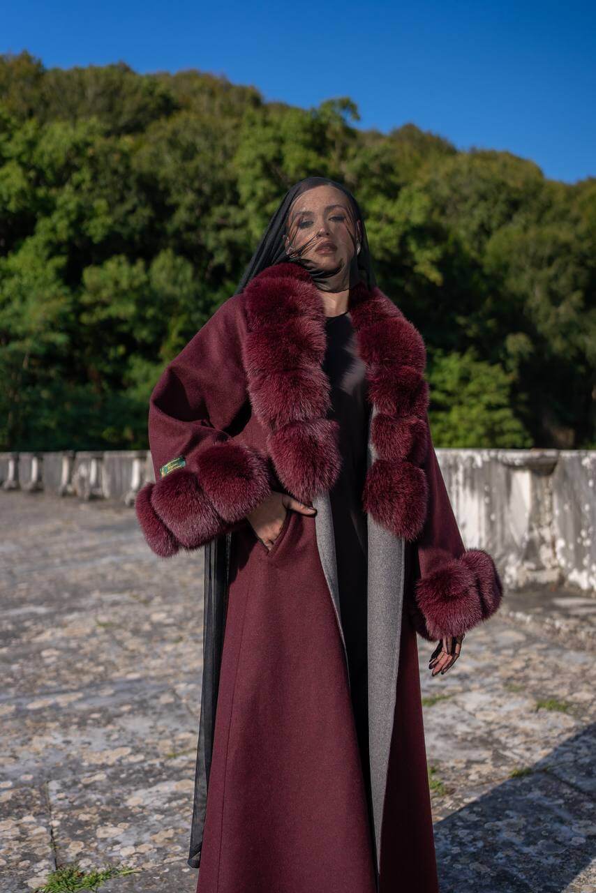 Emblem of Elegance Long Coat with Alpaca Wool and Fox Fur Details-9021-