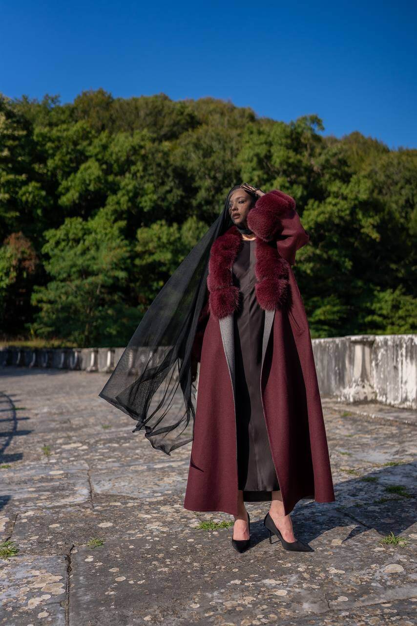 Emblem of Elegance Long Coat with Alpaca Wool and Fox Fur Details-9021-