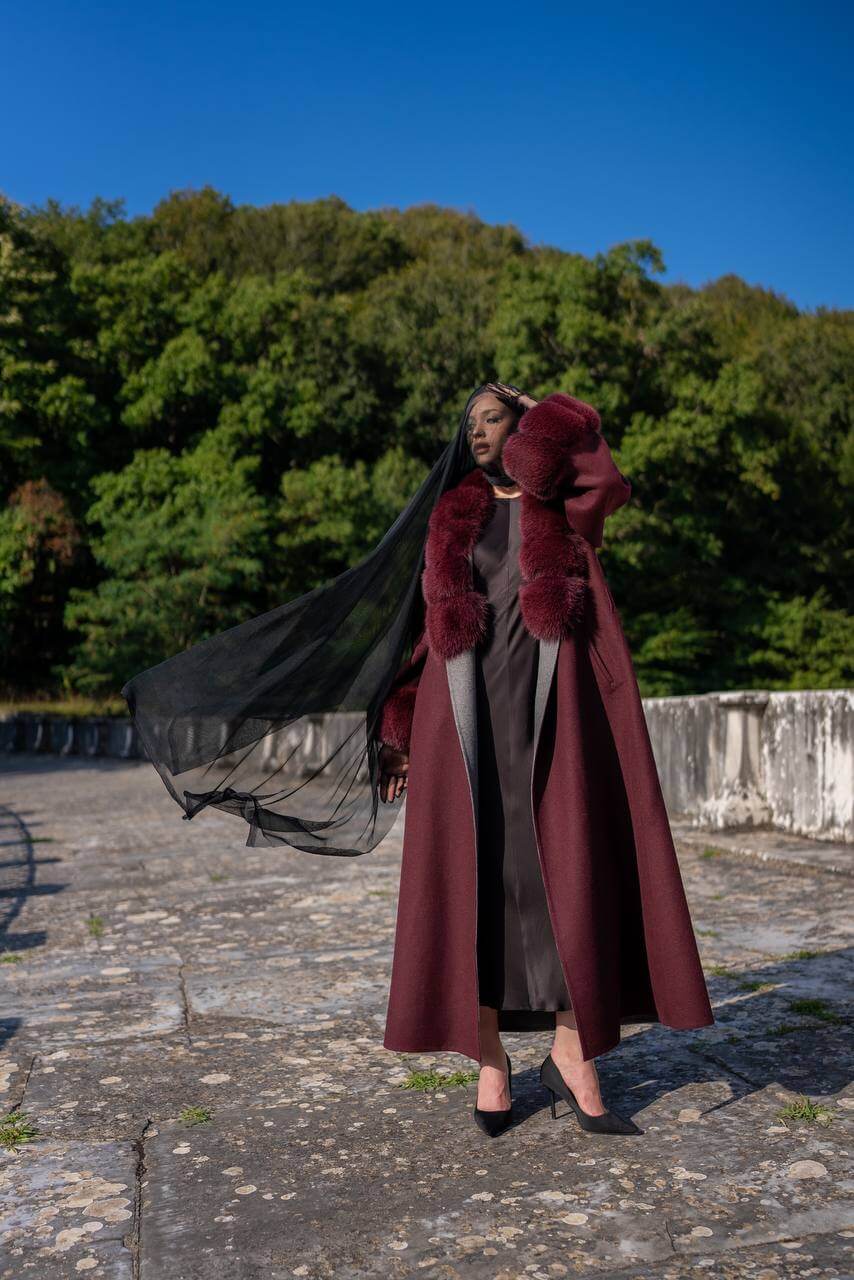Emblem of Elegance Long Coat with Alpaca Wool and Fox Fur Details-9021-