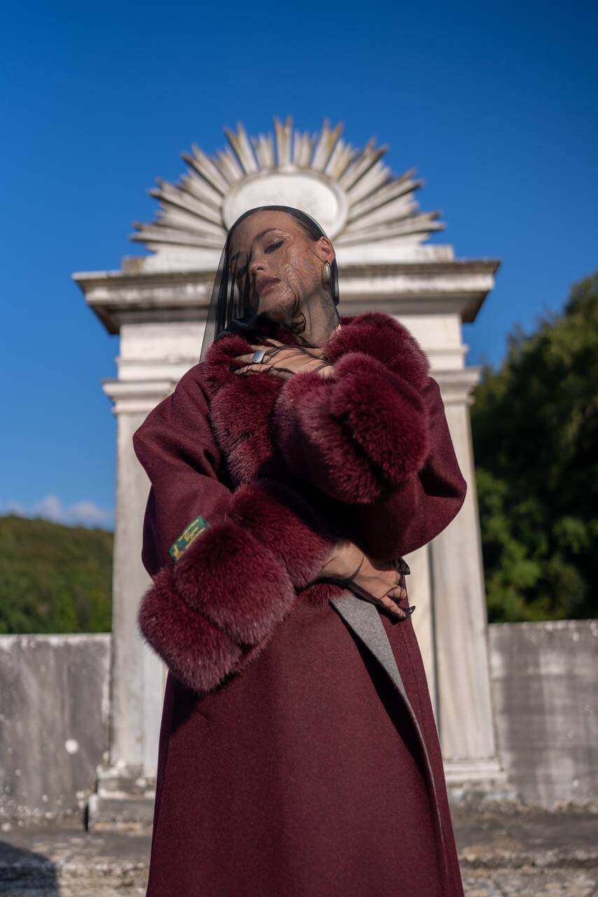 Emblem of Elegance Long Coat with Alpaca Wool and Fox Fur Details-9021-