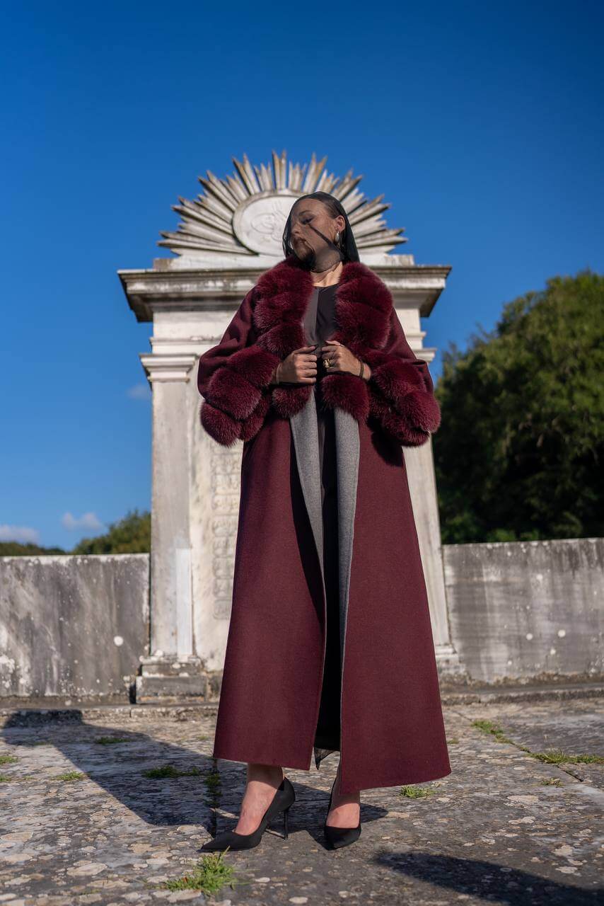 Emblem of Elegance Long Coat with Alpaca Wool and Fox Fur Details-9021-