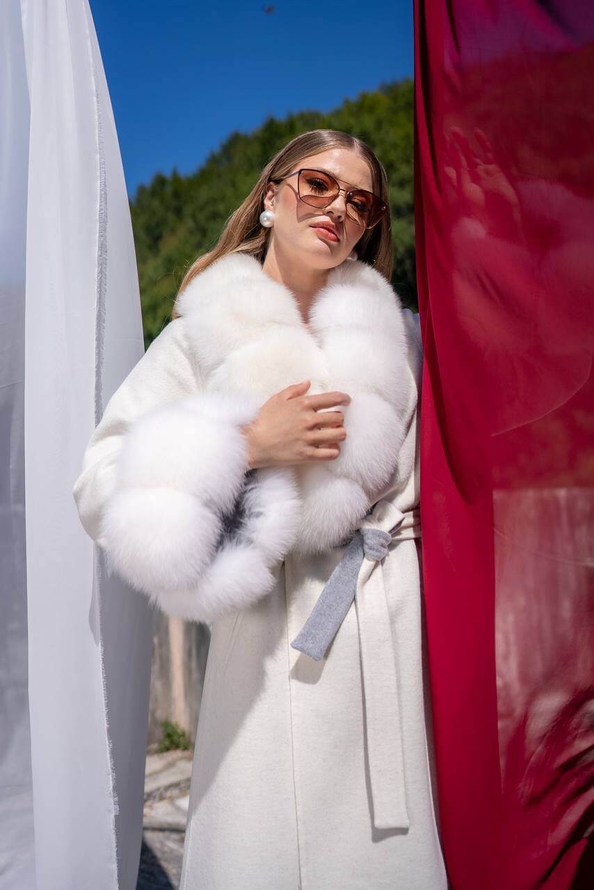 Emblem of Elegance Long Coat with Alpaca Wool and Fox Fur Details-9021-