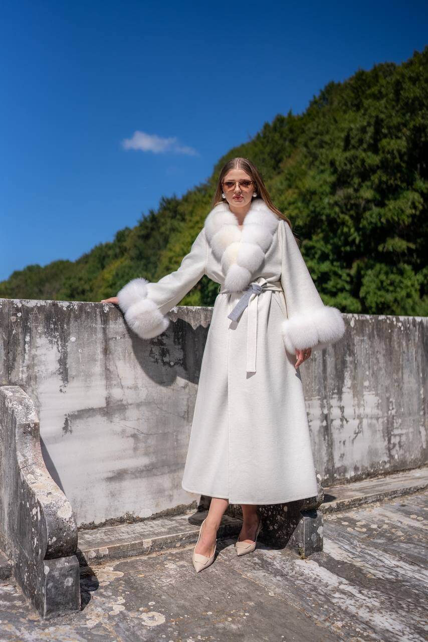 Emblem of Elegance Long Coat with Alpaca Wool and Fox Fur Details-9021-