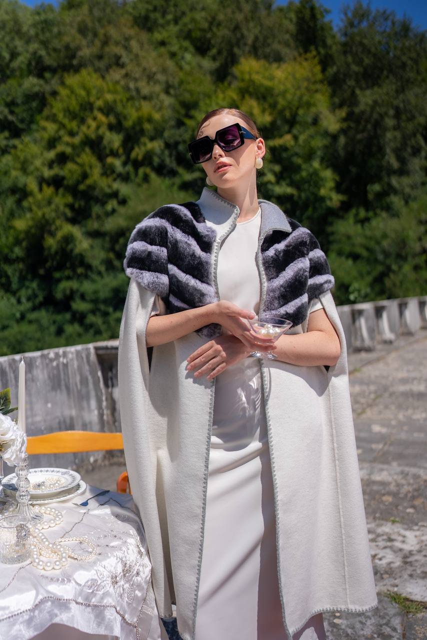 Specially Embroidered, Rabbit Fur Alpaca Fabric Cape Vest