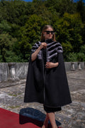 Specially Embroidered, Rabbit Fur Alpaca Fabric Cape Vest-9484-
