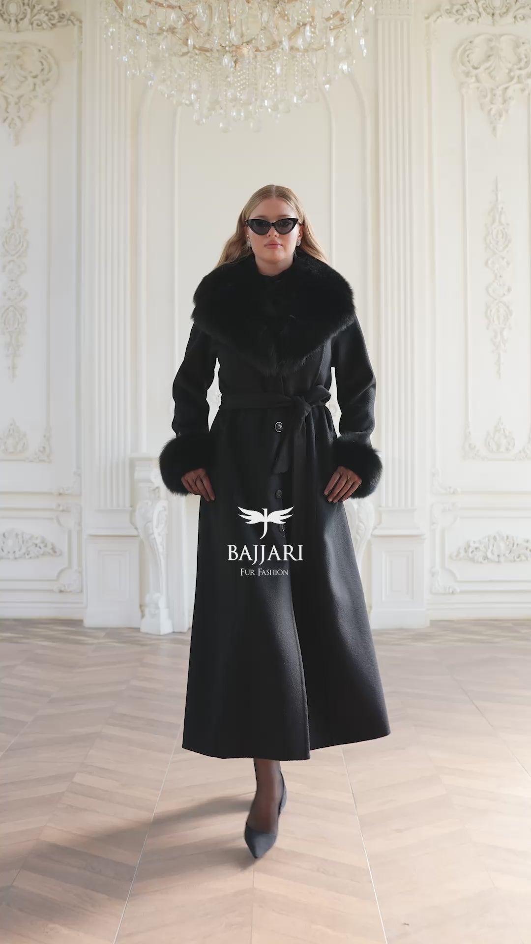 Elegant Zibellino Alpaca Fabric | Fox Fur Collar and Sleeves &amp; Cuff Detail | Flared Cut - Unique and Stylish Look -9499-