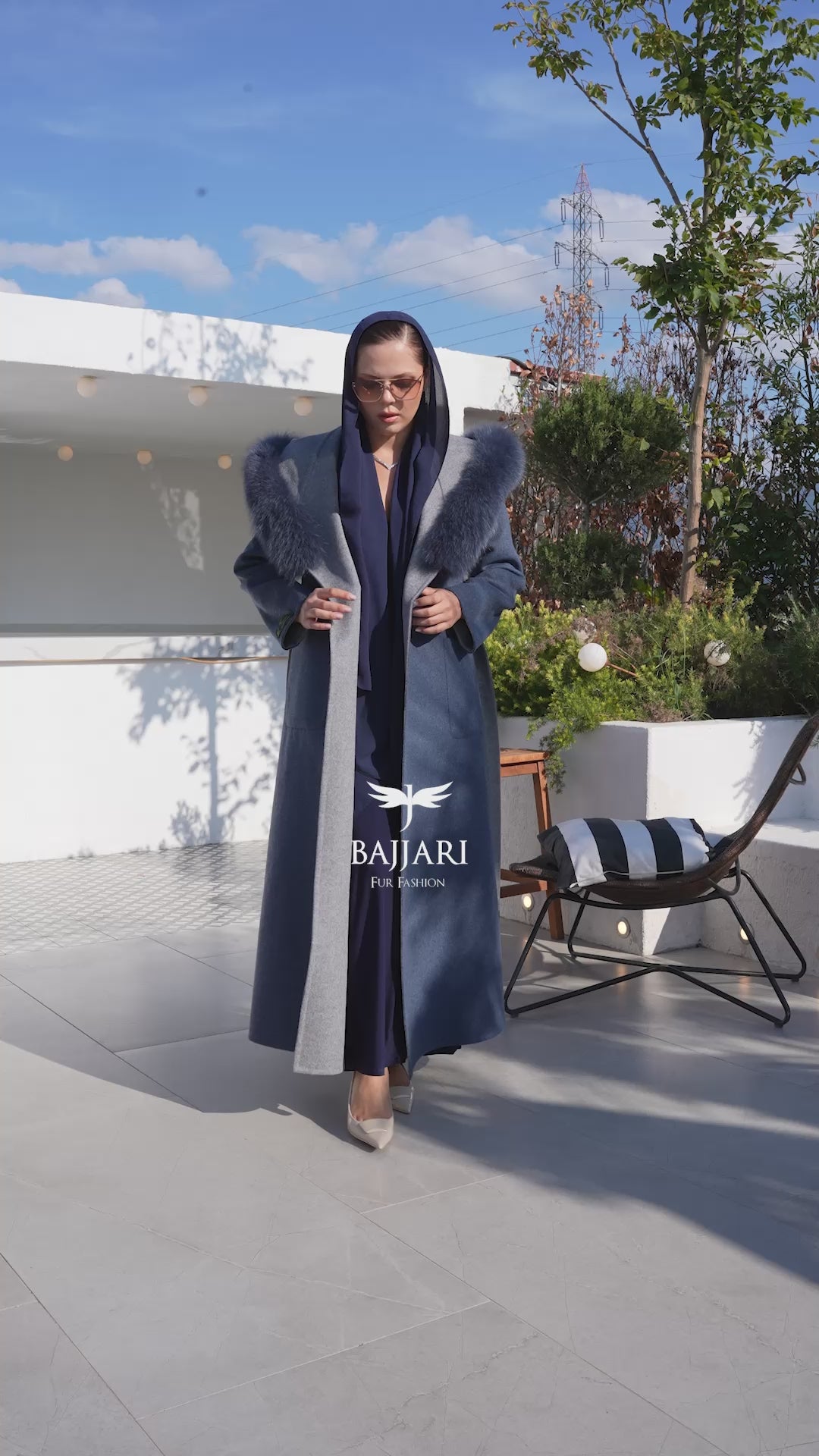 Women’s Alpaca Wool Fabric Coat with Soft Fox Fur Trim on the Collar & Special Embroidery on Back Detail -9022-