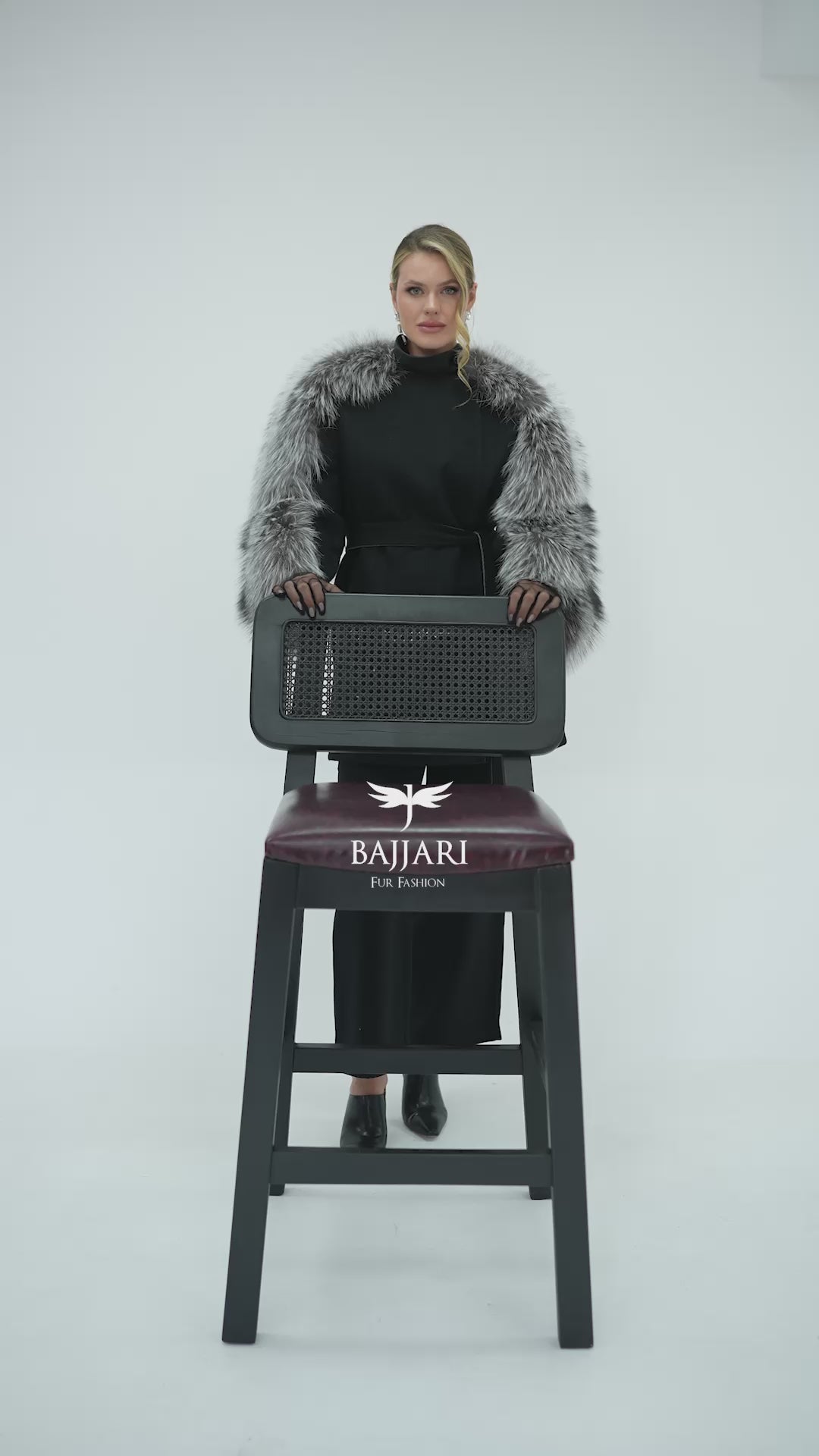 Stylish and Assertive Bajjari Design with Alpaca Llama Wool, Frost Fox Fur Shoulder and Sleeve Details -9584-