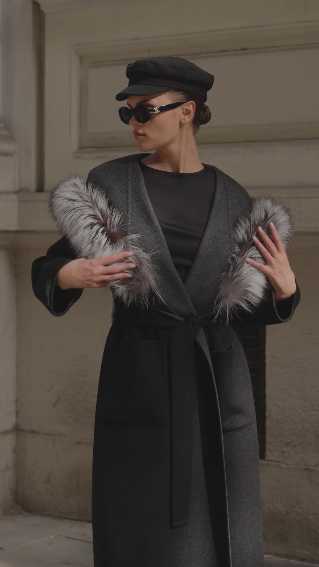 BLACK ALPACA FOX FUR COAT- 9022