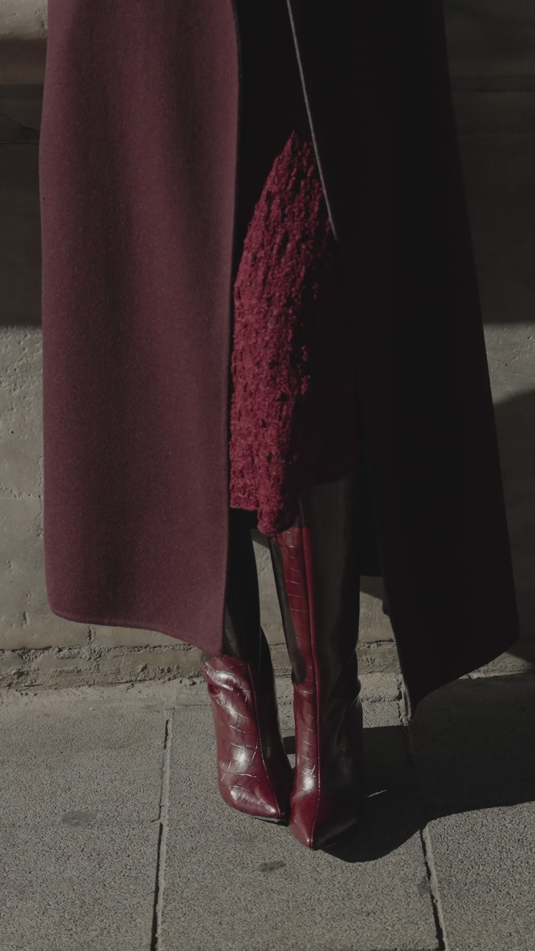 BURGUNDY EMBROIDERED ALPACA FOX FUR COAT -9021