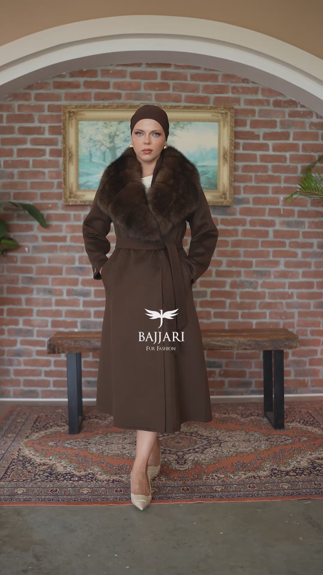 Zibellino Alpaca Fabric Women's Coat with Real Soft Fox Fur Collar -9492-