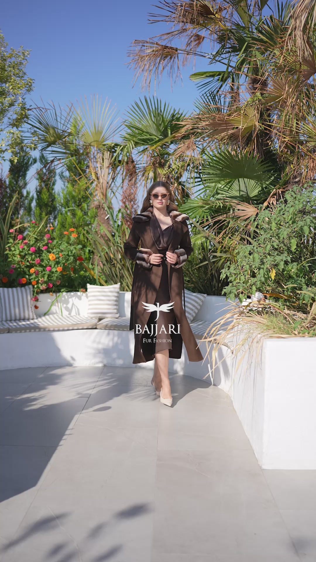Zibellino Alpaca Fabric | Rabbit Rex Fur Collar and Sleeves &amp; Cuff Detail | Slit Skirt Cut -1090