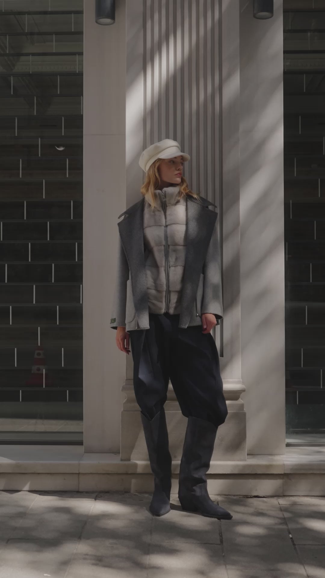 SMOKY PEARL GREY ALPACA MINK FUR VEST JACKET -9478